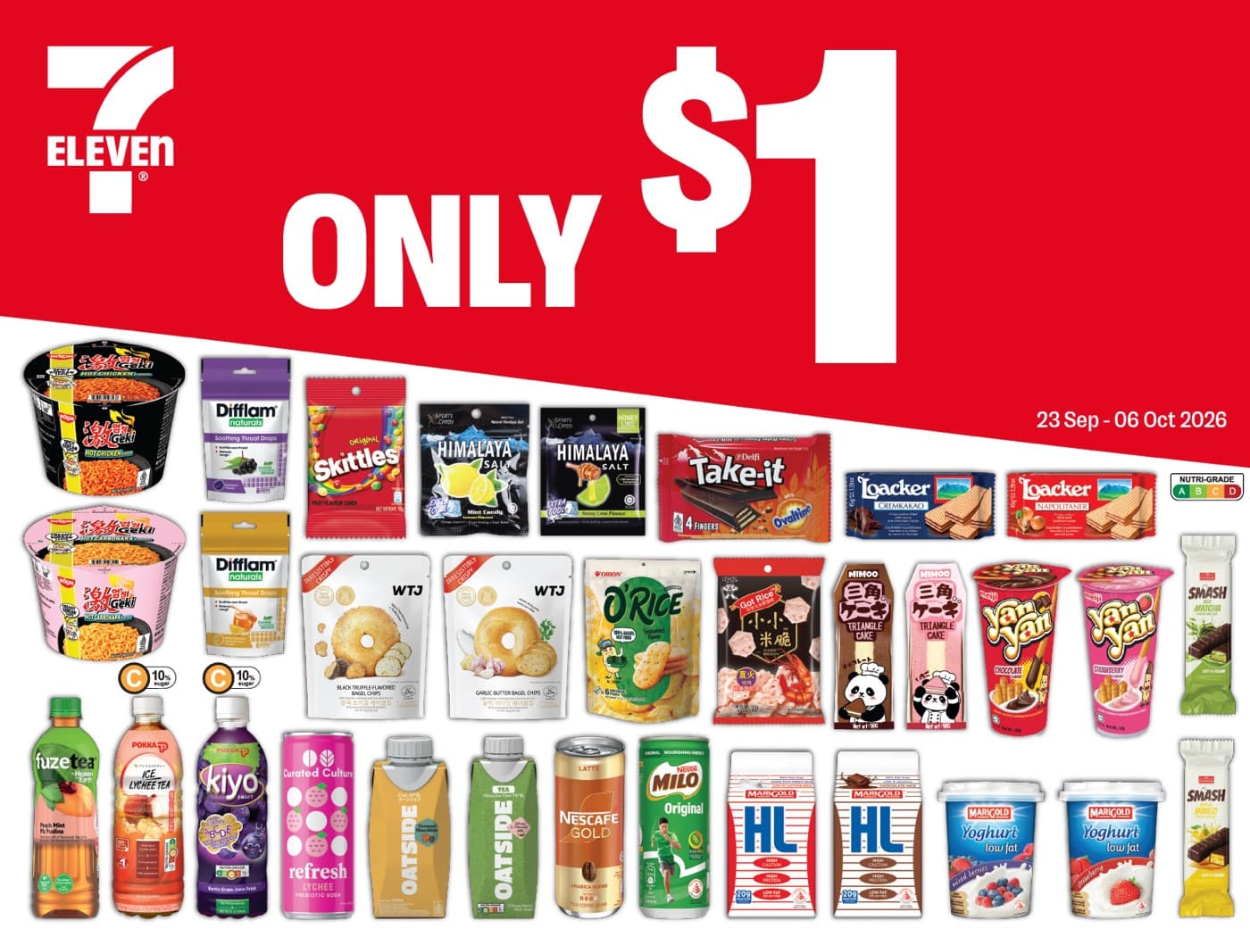 7-Eleven's New $1 Deals (23 Sep-6 Oct 2026): 21 Snacks and Drinks at a Dollar, Plus Super Deals to 20 Oct With Buy 1 Get 1 Wine at $30.90