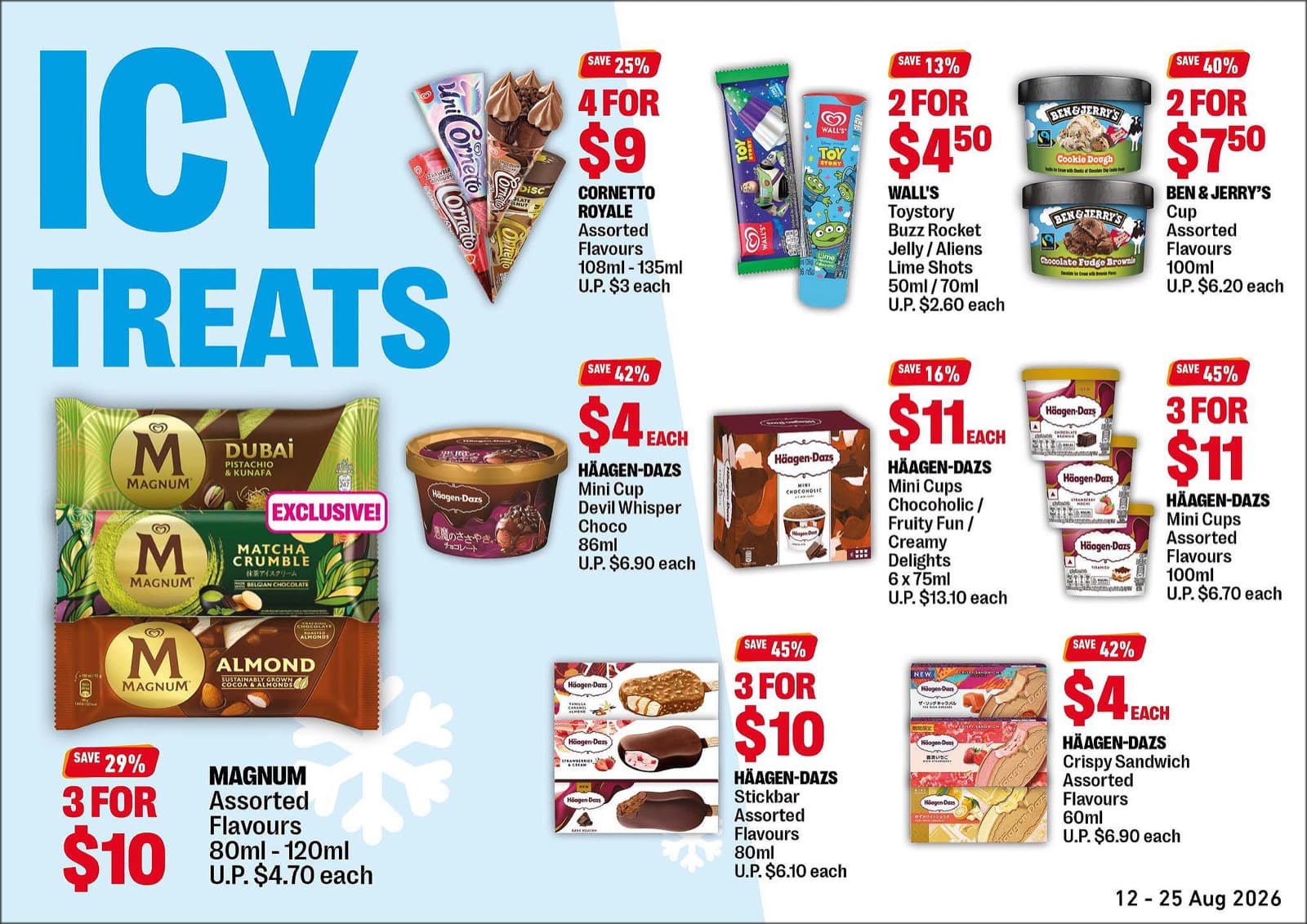7-Eleven 'Icy Treats' (12–25 Aug 2026): Häagen-Dazs Mini Cups 3 for $11 & Stickbars 3 for $10 (45% Off), Magnum 3 for $10 With the Dubai Pistachio & Kunafa Exclusive, Cornetto Royale 4 for $9