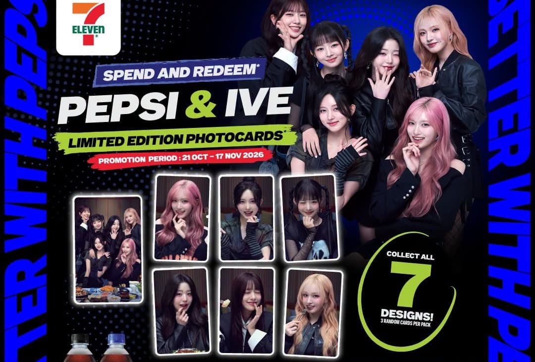 7-Eleven Pepsi x IVE Photocards: Buy 2 Bottles of Pepsi 500ml, Get a 3-Card Pack (21 Oct-17 Nov 2026)