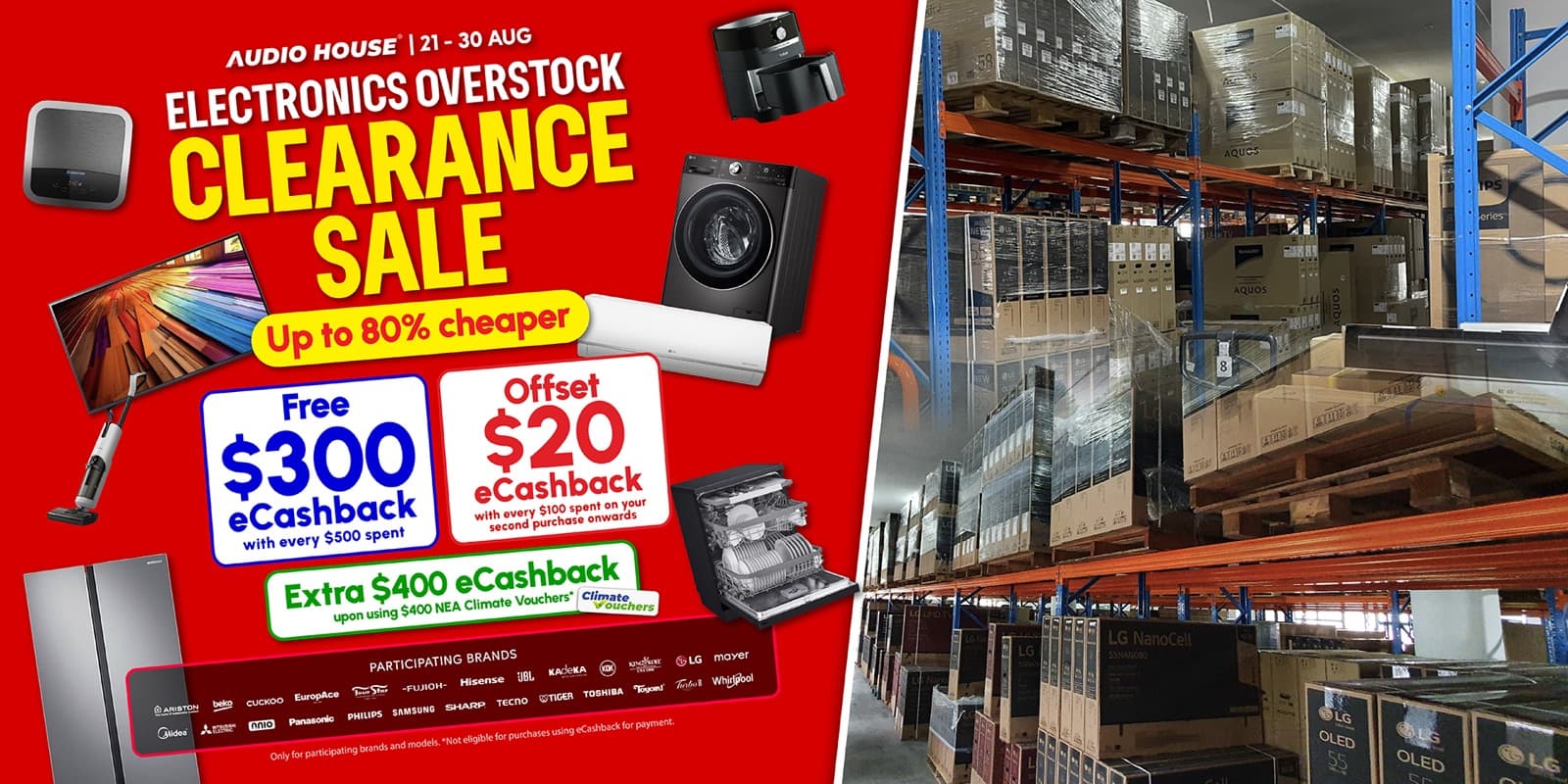 Audio House 清仓特卖明天开跑(8 月 21–30 日),主打「免费 $300 eCashback」—— 但它自家 FAQ 写明:每 $100 只能「赚」或「用」二择一,所以那 $300 要再花 $1,500 才用得完