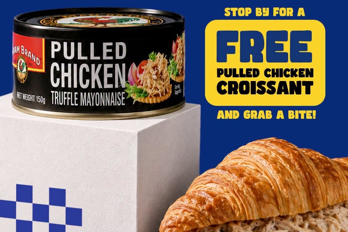 Ayam Brand Is Giving Out Free Pulled Chicken Croissants at 8 MRT Stops (22 Aug – 12 Sep 2026) — No Purchase, Just a Short Survey, and the Can Behind It Is Any 2 for $6.55 at FairPrice Till 2 Sep