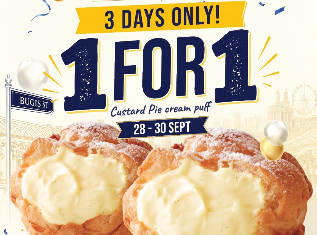 Beard Papa's Bugis Junction Opening: 1-for-1 Custard Pie Cream Puffs, 28-30 Sep 2026