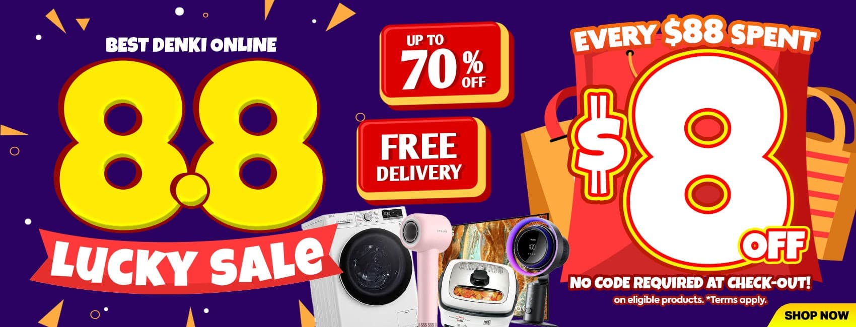 BEST Denki 8.8 Lucky Sale: $8 Off EVERY $88 Spent, No Code Needed — Up to 70% Off + Free Delivery, Online Only (A $229 EuropAce Fan Is $61)