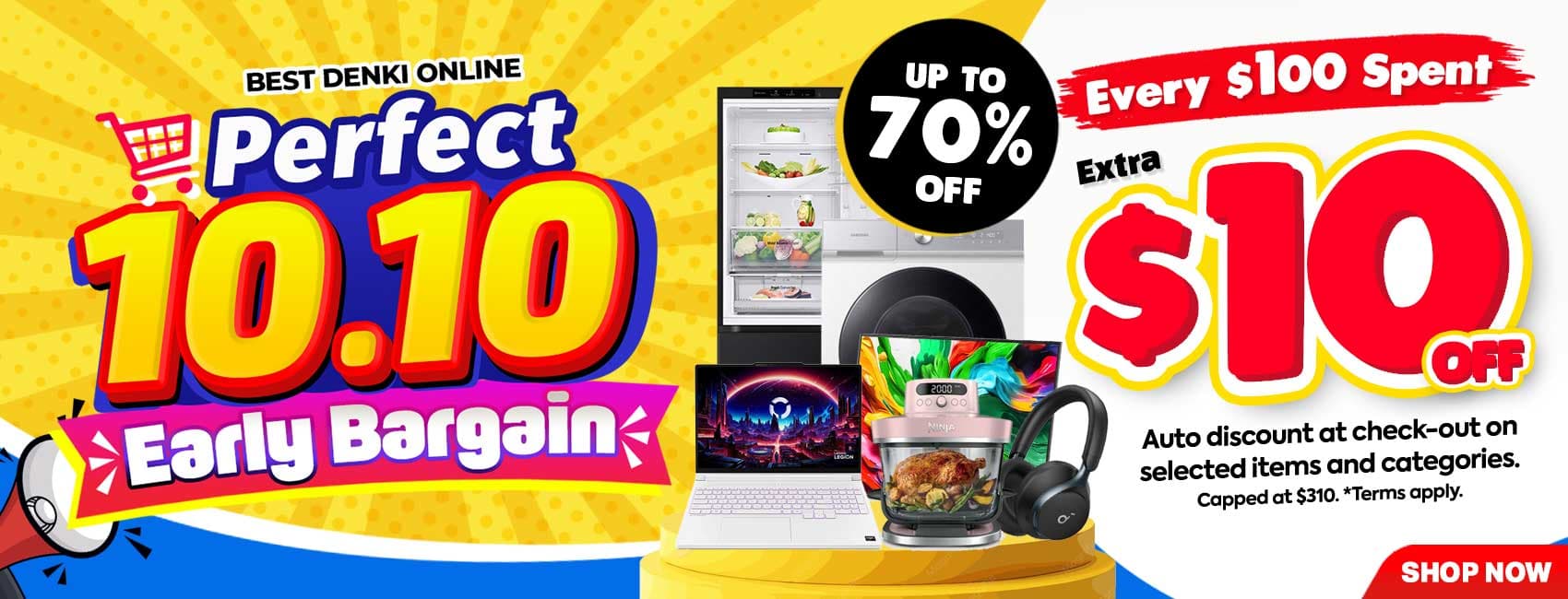 BEST Denki Perfect 10.10 Early Bargain: 每消费 $100 再减 $10, 不需优惠码, 只限网购 (2026 年 10 月)