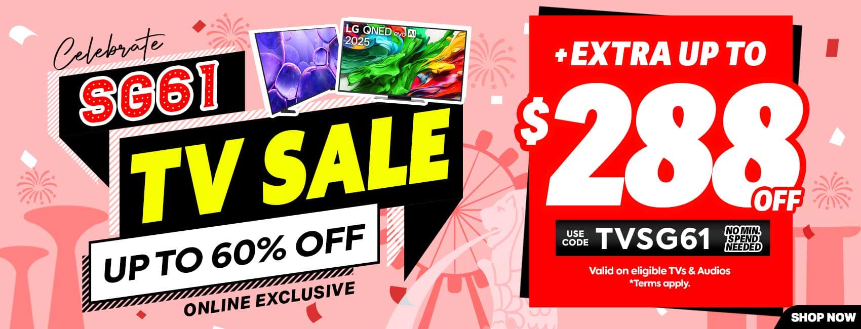 BEST Denki's SG61 TV Sale Is Online-Only With Code TVSG61 (Extra Up to $288 Off, No Min. Spend) Till 31 Aug — But the '60% Off' Is the Earbuds, and Every TV on the Poster Is 14–38%