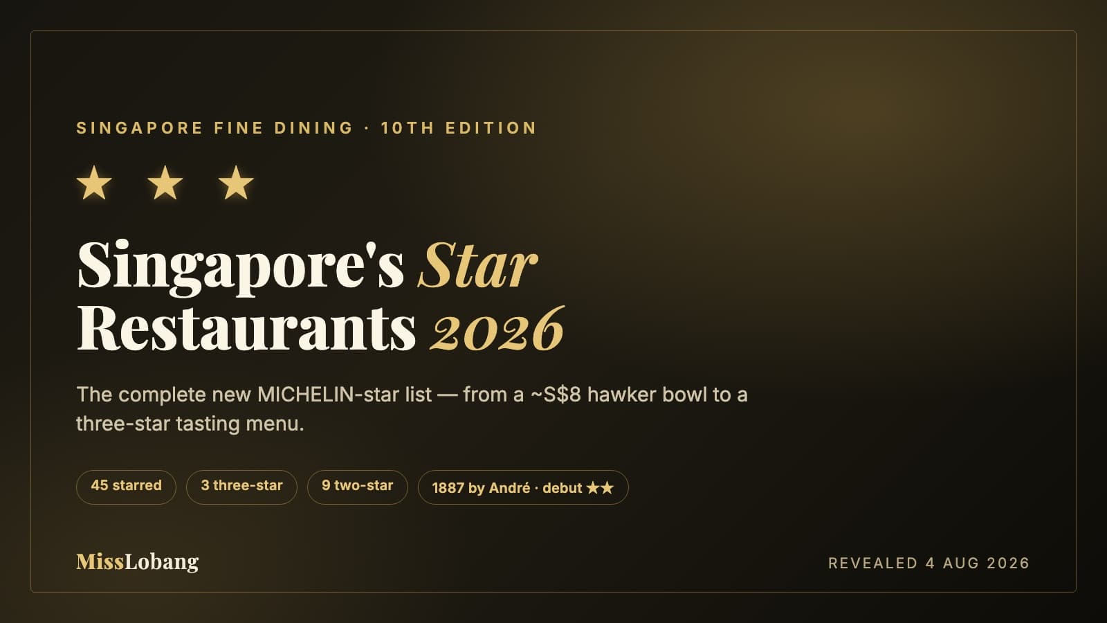 The Best MICHELIN-Starred Restaurants in Singapore 2026 — The Full New Star List, From a ~S$8 Hawker Bowl to a 3-Star Tasting Menu