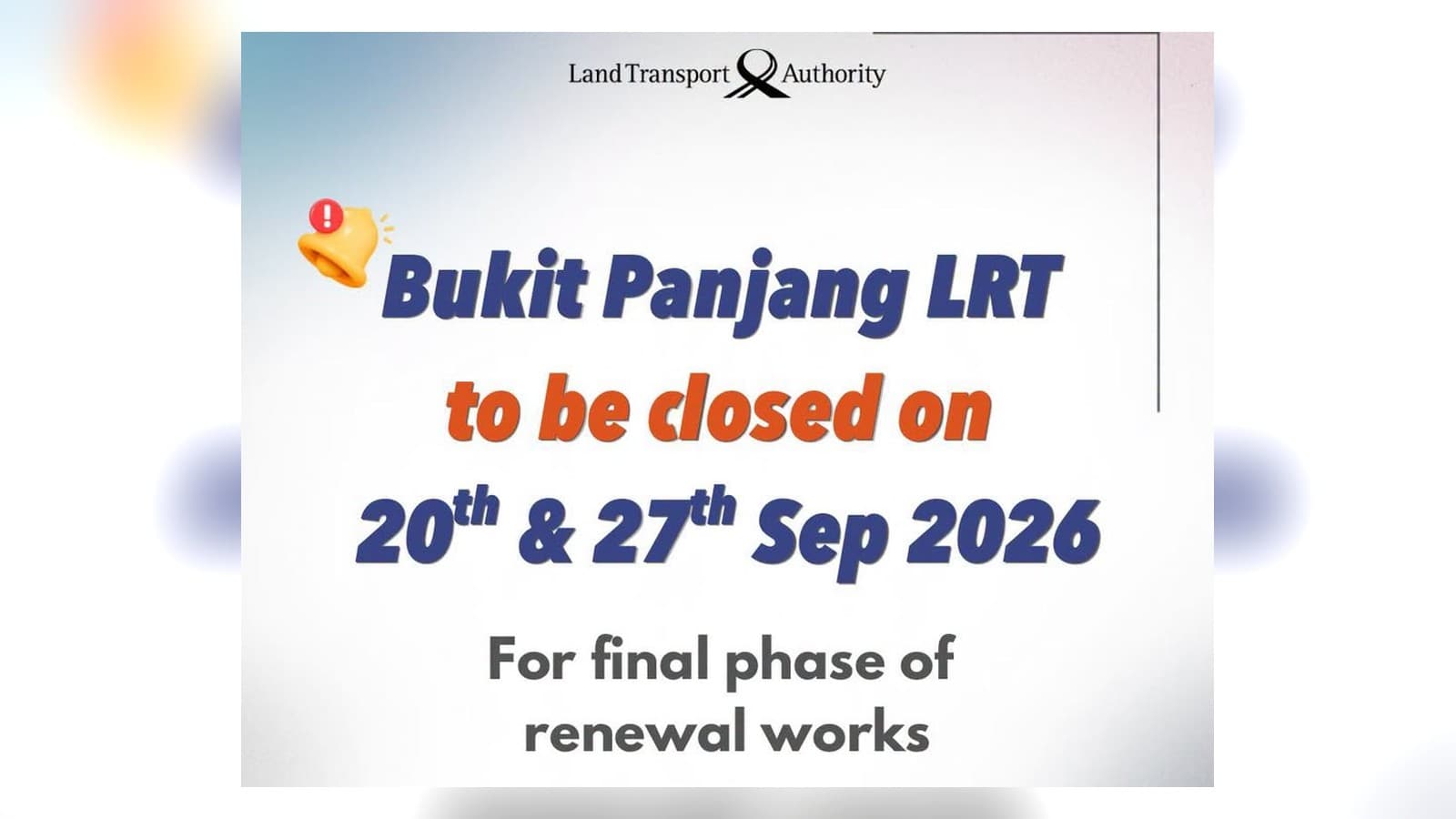 Bukit Panjang LRT Closed All Day on 20 and 27 September 2026: Shuttle Bus B, and Buses 922, 972, 976