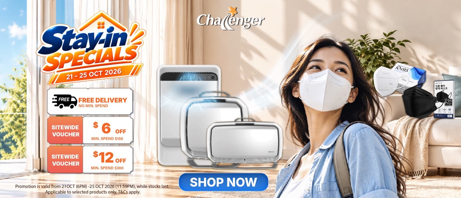 Challenger Stay-In Specials: 用码 STAY6 或 STAY12 减 $6 或 $12, 另加免运费, 做到 2026 年 10 月 25 日