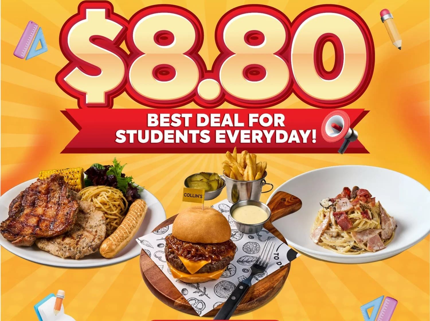 Collin's $8.80 Student Meal: Every Day at 5 Restaurants With a Free Soup or Coke, but It Is About $10.55 After Service Charge and GST