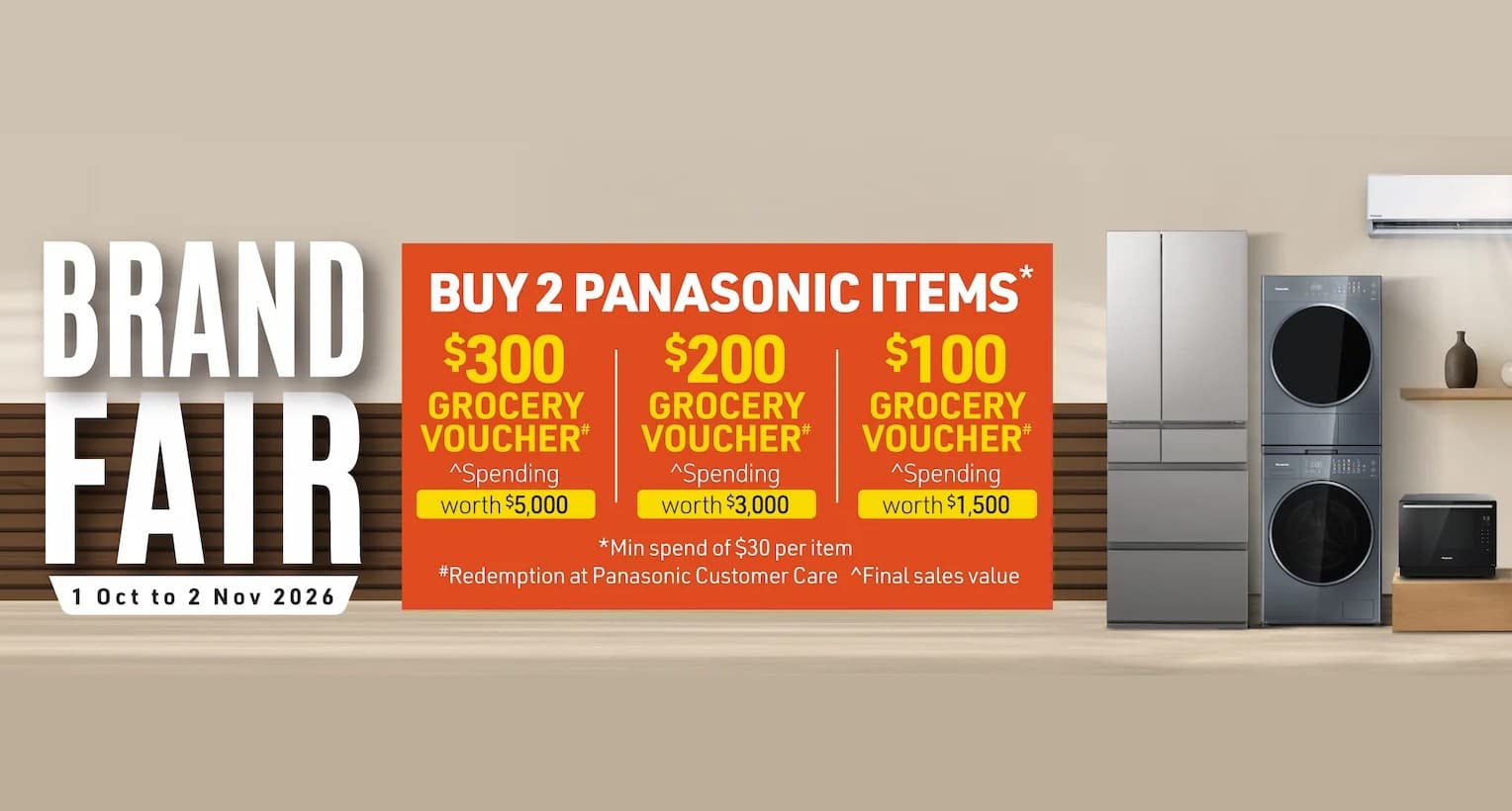 COURTS Panasonic Brand Fair: Up to $300 Grocery Vouchers When You Buy 2 Panasonic Items, to 2 Nov