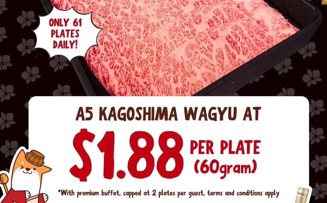 Creative Eateries SG61 国庆优惠 —— Suki-Ya A5 鹿儿岛和牛 $1.88++(每日仅 61 碟)、$61++ 套餐与 $6.10++ 加购,10 家餐厅同步(2026 年 8 月)