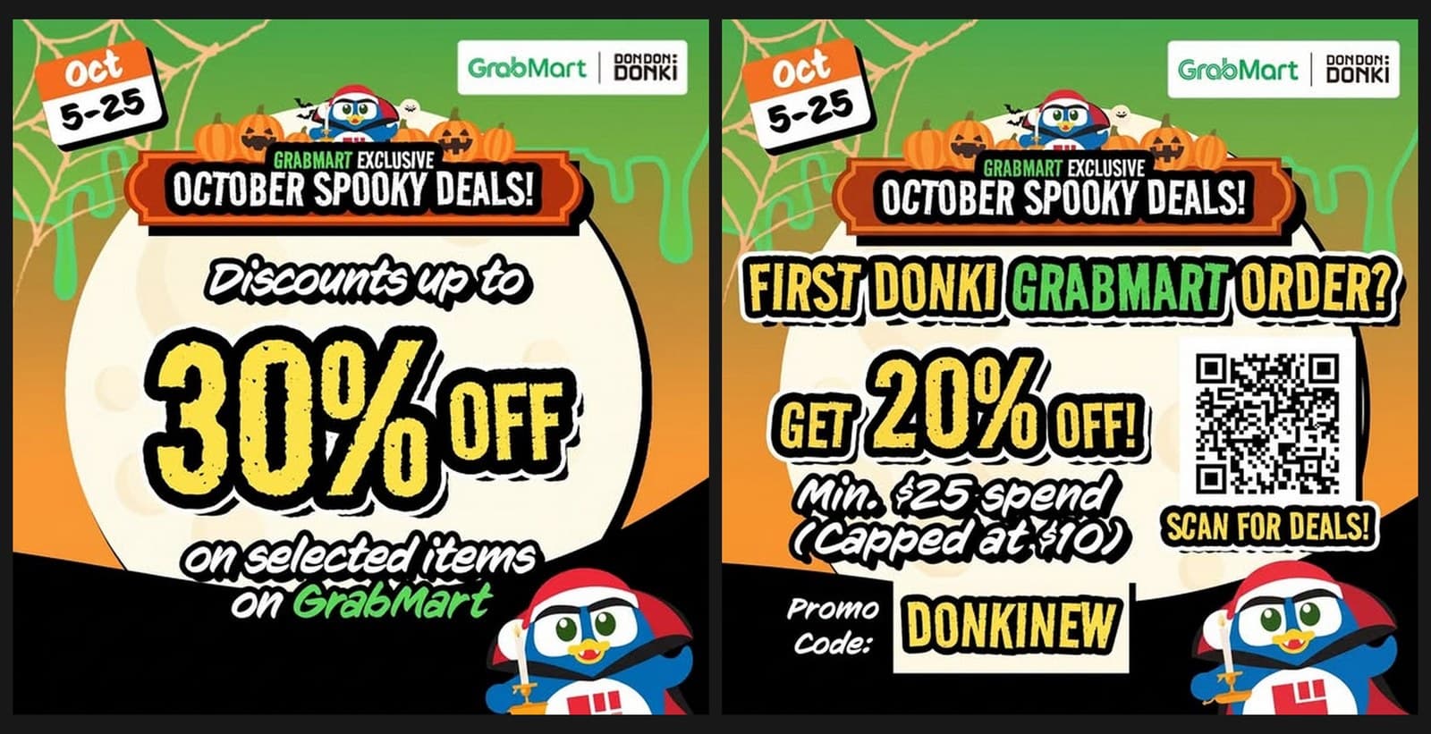 DON DON DONKI GrabMart Spooky Deals: Up to 30% Off Plus 20% Off Your First Order With DONKINEW, 5-25 Oct 2026