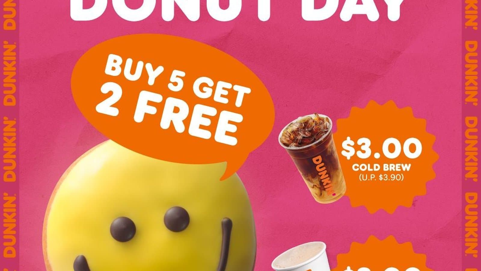 Dunkin' Donuts 新加坡环球甜甜圈日 — 买 5 送 2 + $3 Cold Brew / Teh Tarik(今天截止 周六 6 月 7 日)