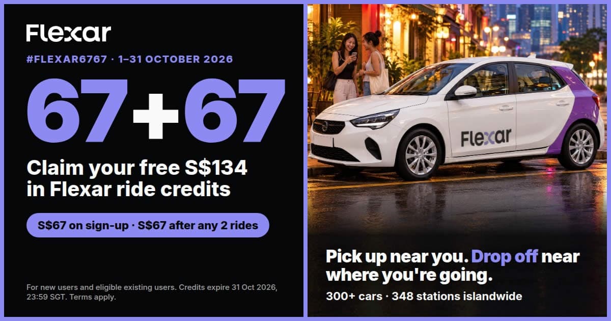 Flexar Gives New Users S$134 in Ride Credits: S$67 on Sign-Up, S$67 After 2 Rides (1-31 Oct 2026)