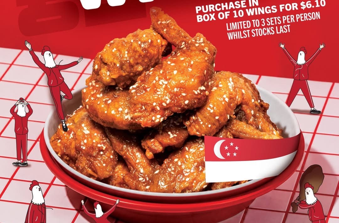 JINJJA Chicken 61 分钱鸡翅回归 SG61 —— 10 只招牌炸鸡翅 $6.10,8 月 8 日(周六)至 10 日(周一),每人限 3 盒、每日限量