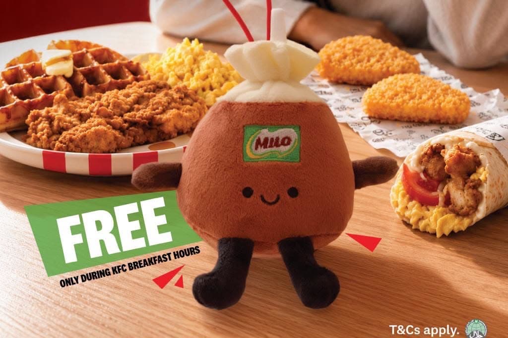 KFC's FREE Milo Dabao Plush Eco Bag — Redeem With Any Breakfast Platter Buddy Meal (~$15.50), Till 8 Sep 2026