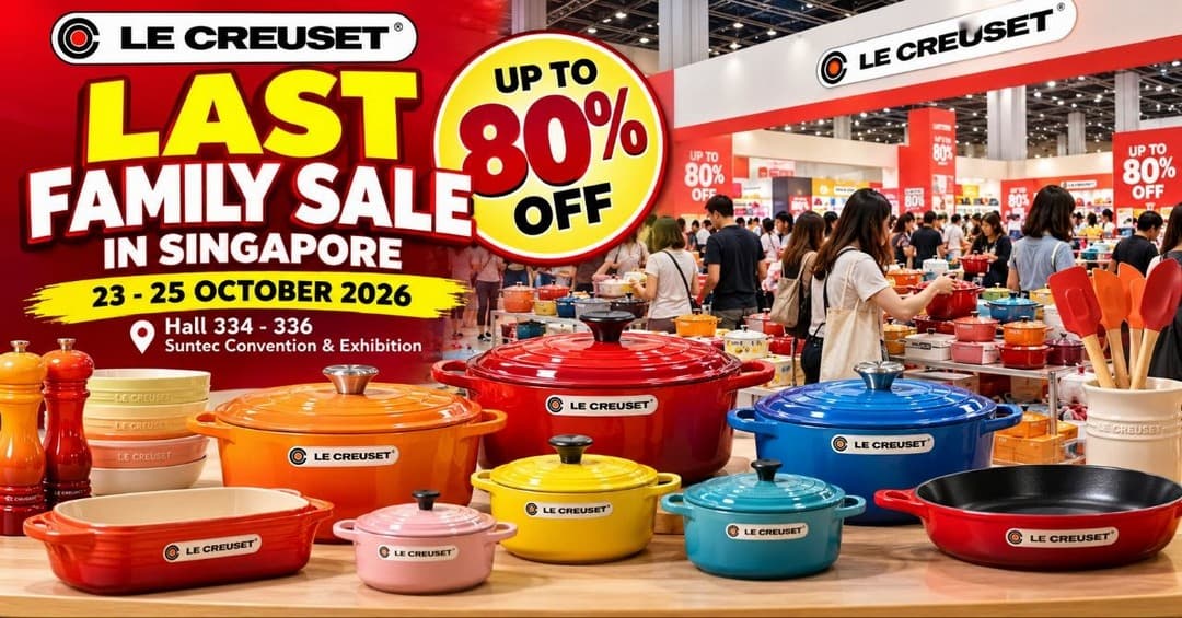 Le Creuset Last Family Sale at Suntec: Up to 80% Off Cookware, 23-25 Oct 2026