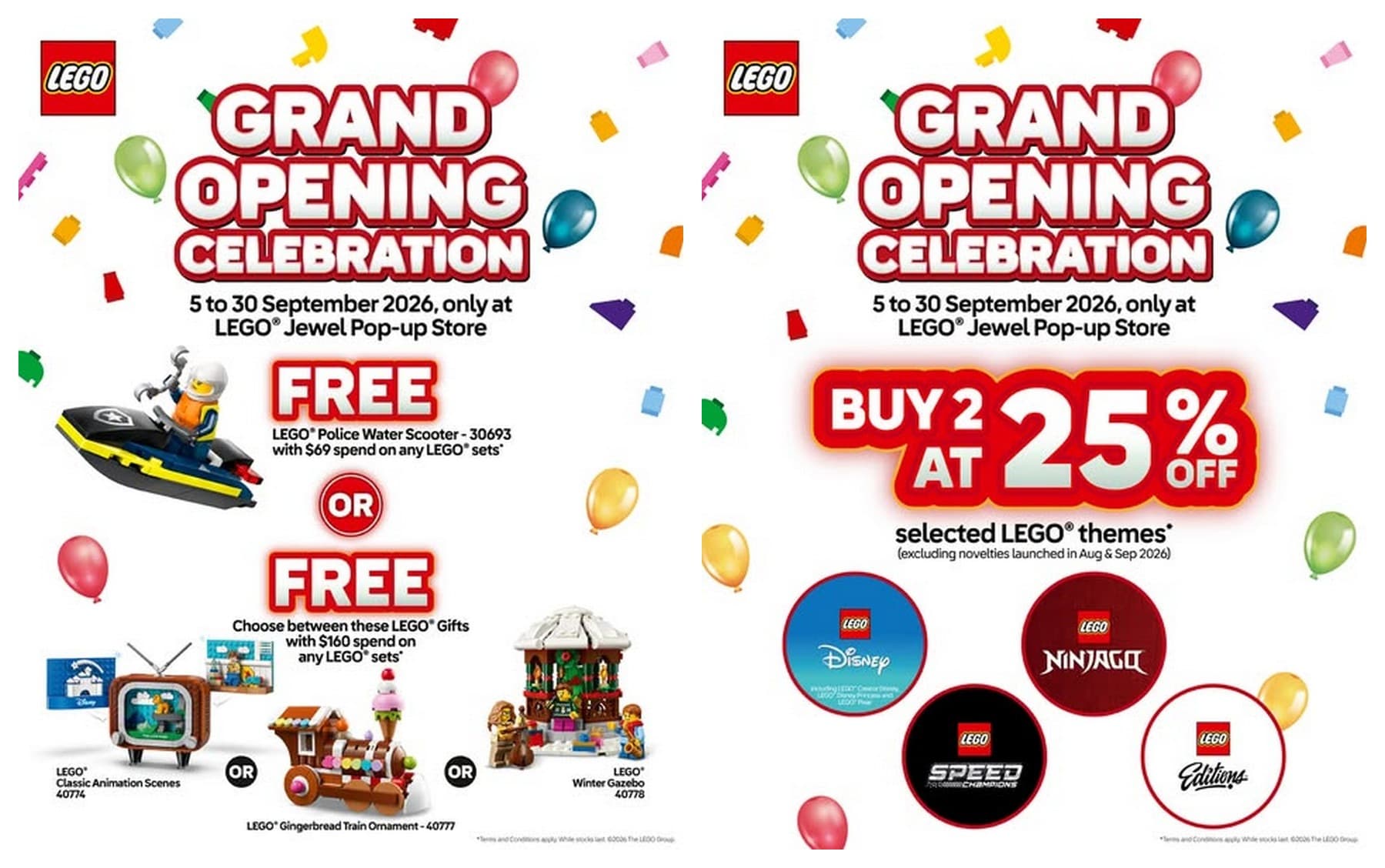 LEGO Jewel Pop-up Store: Free Set at $69, Pick-a-Gift at $160 and Buy 2 at 25% Off, to 30 Sep 2026