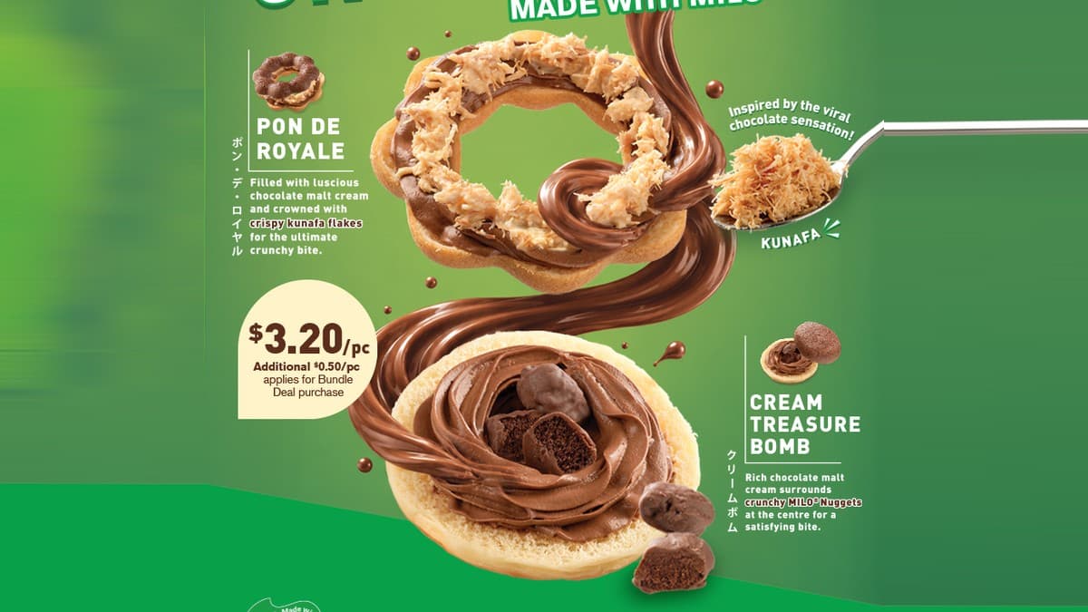 Mister Donut x MILO Is Back for SG61 — 'Nation's First Love' Pon De Royale & Cream Treasure Bomb at $3.20 Each (1 Aug – 13 Sep 2026)