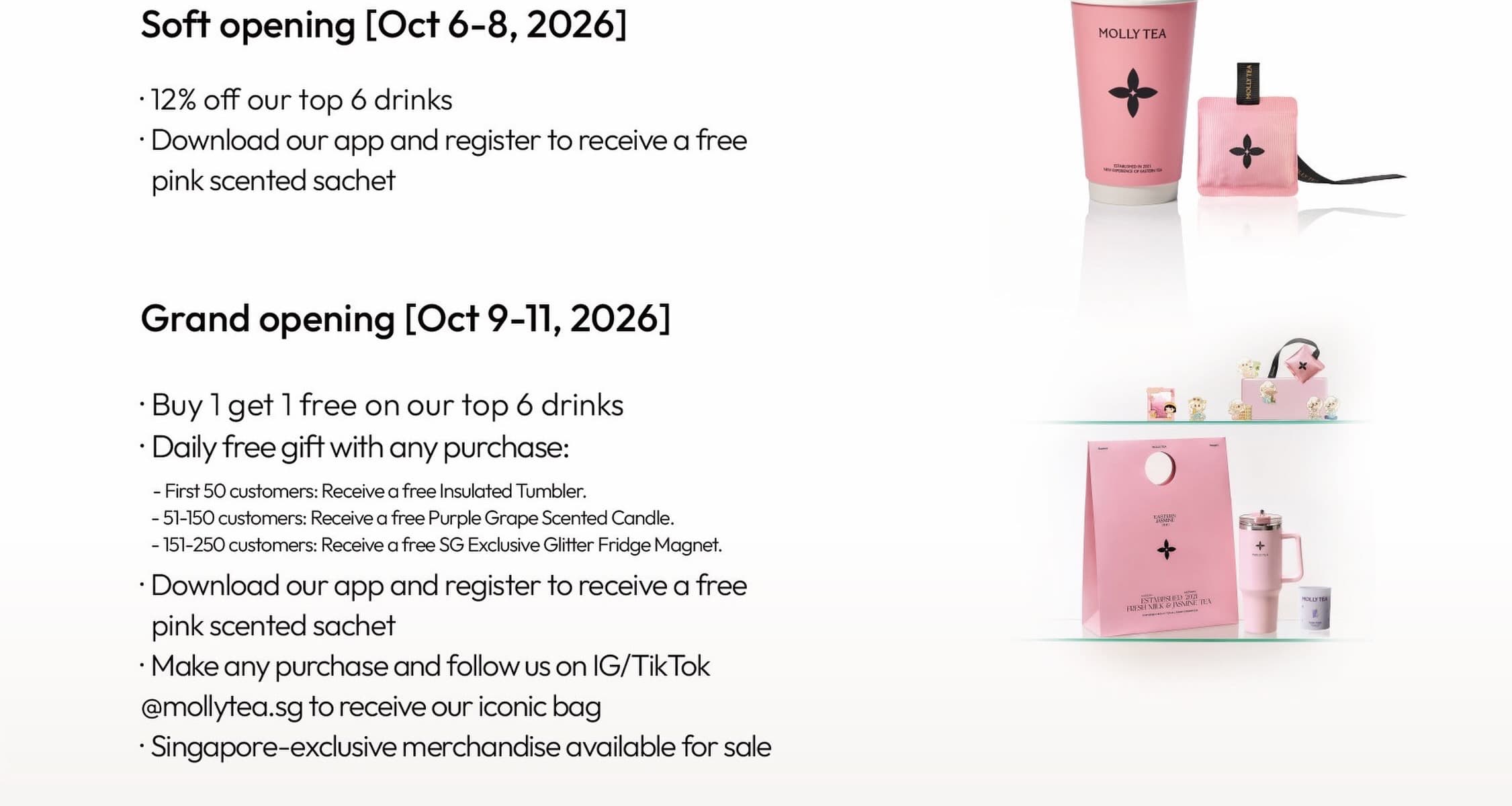 Molly Tea Opens at Hillion Mall: 1-for-1 Top 6 Drinks and Free Tumblers, 9-11 Oct 2026