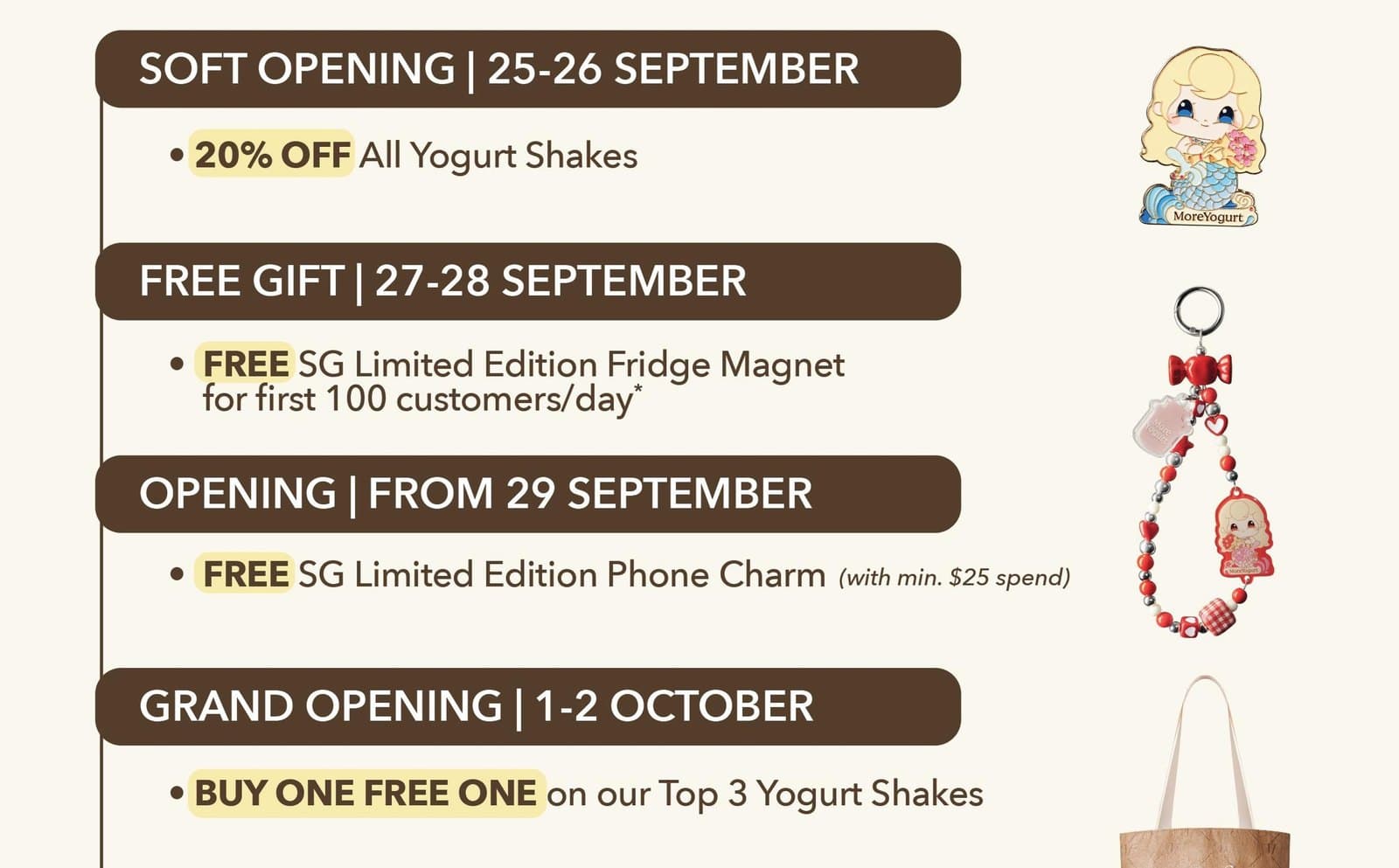 MoreYogurt AMK Hub Opening: 20% Off All Shakes 25-26 Sep, 1-for-1 Top 3 Shakes 1-2 Oct 2026