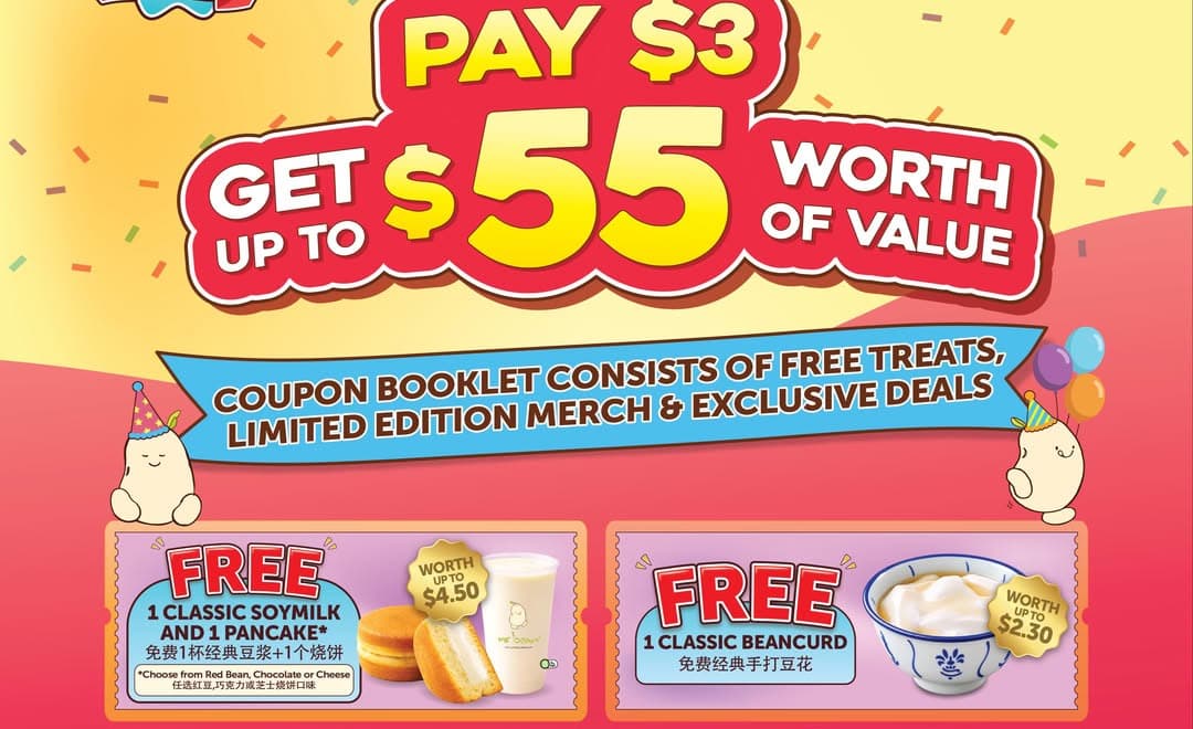 Mr Bean 31st Anniversary: $3 Coupon Booklet With a Free Soymilk and Pancake, Free Beancurd and $1 Soymilk Pouches (26 Oct-16 Dec 2026)