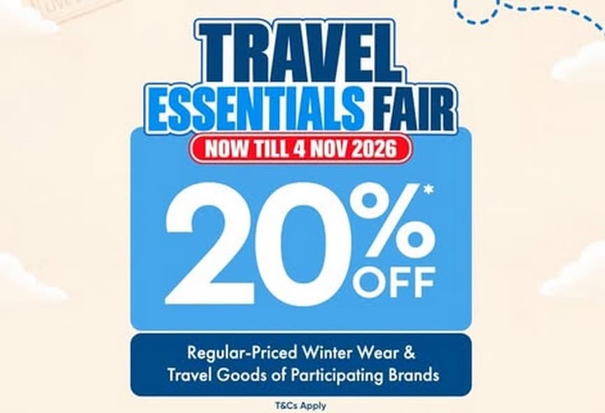 OG Travel Essentials Fair: 20% Off Winter Wear, Luggage From $59, Till 4 Nov 2026
