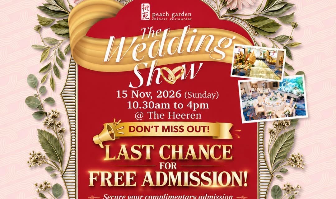 Peach Garden Wedding Show at The Heeren, Sun 15 Nov 2026: Free Admission, Free-Flow Drinks and Day-Of Wedding Pricing