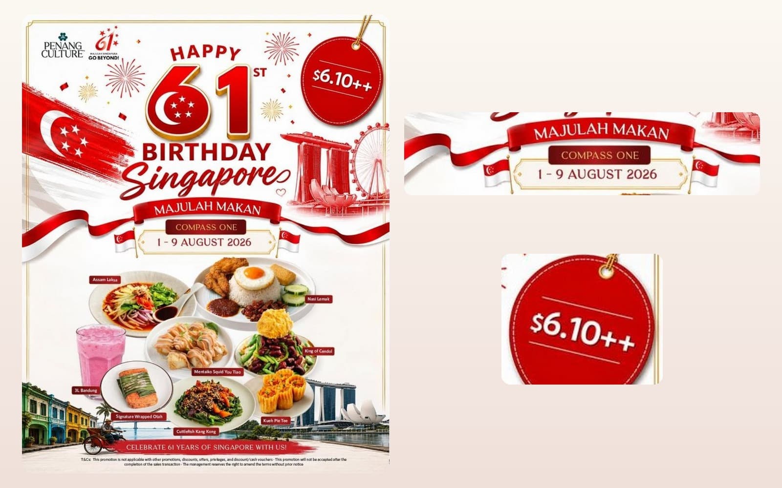 Penang Culture Is Selling EIGHT Signature Dishes at $6.10++ for SG61 — Assam Laksa to King of Cendol, But It's Compass One Only, It Ends Sunday, and the '++' Makes Each Plate About $7.31