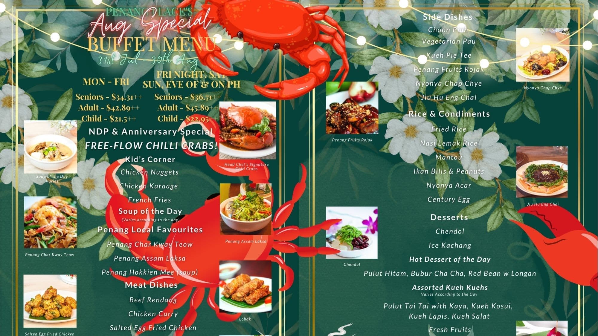 Penang Place Puts FREE-FLOW Chilli Crab Into Its Buffet for $5.99++ More — $42.89++ Weekdays, 31 Jul–30 Aug (Suntec City)