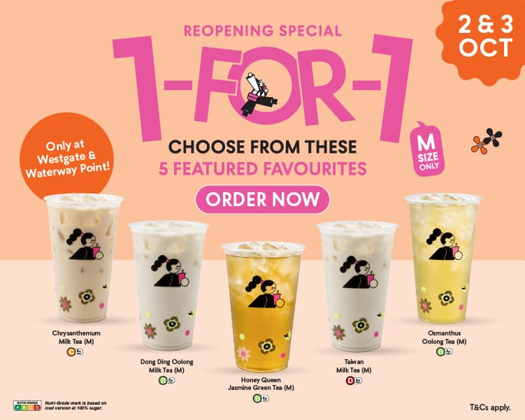 PlayMade 1-for-1 Reopening Special at Westgate & Waterway Point: 5 Drinks From $2.10 a Cup, 2 & 3 October Only