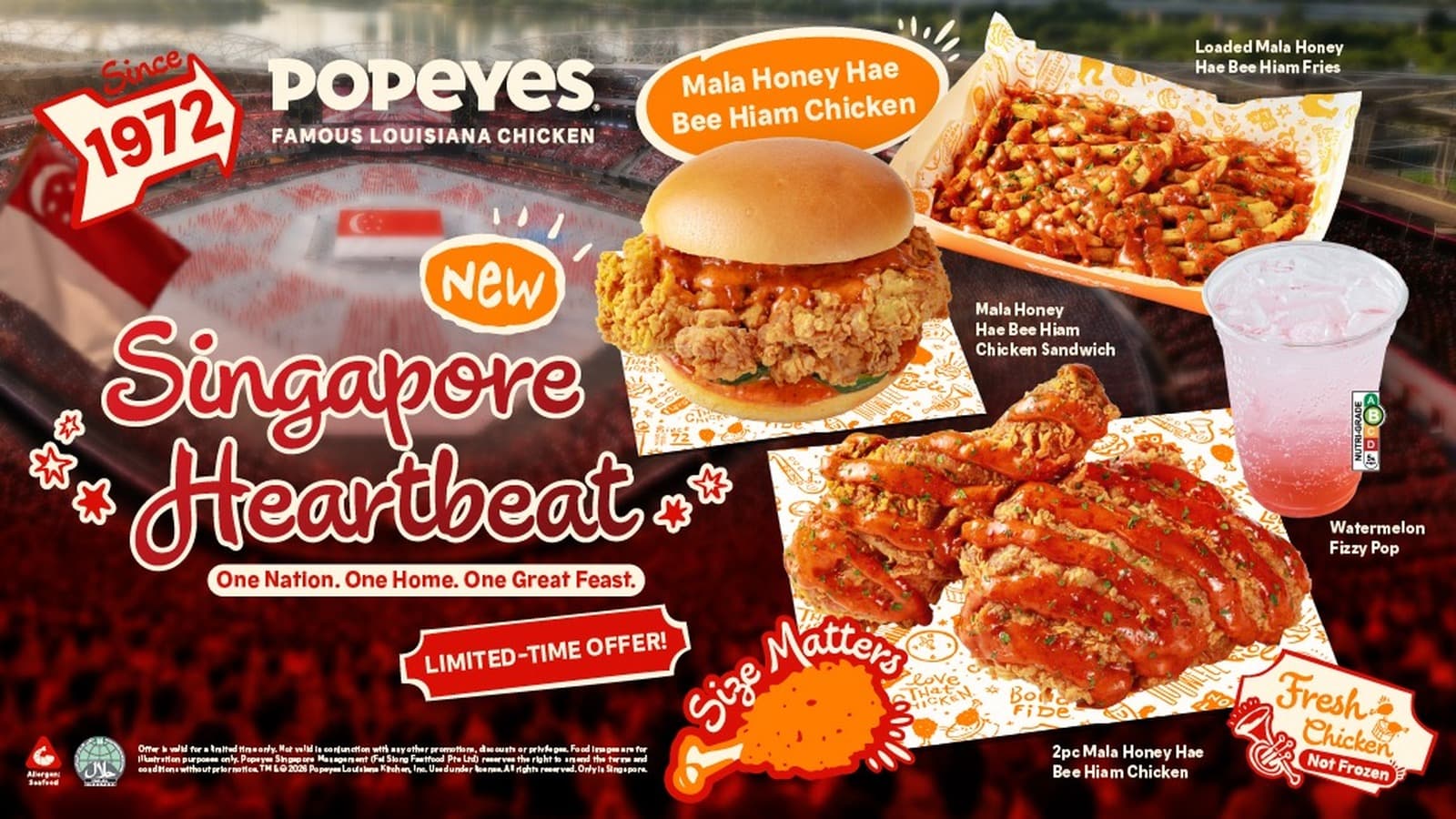 Popeyes 'Singapore Heartbeat' — New Mala Honey Hae Bee Hiam Chicken From $7.10, Plus 1-for-1 on Grab & 50% Off on foodpanda Till 16 Aug 2026