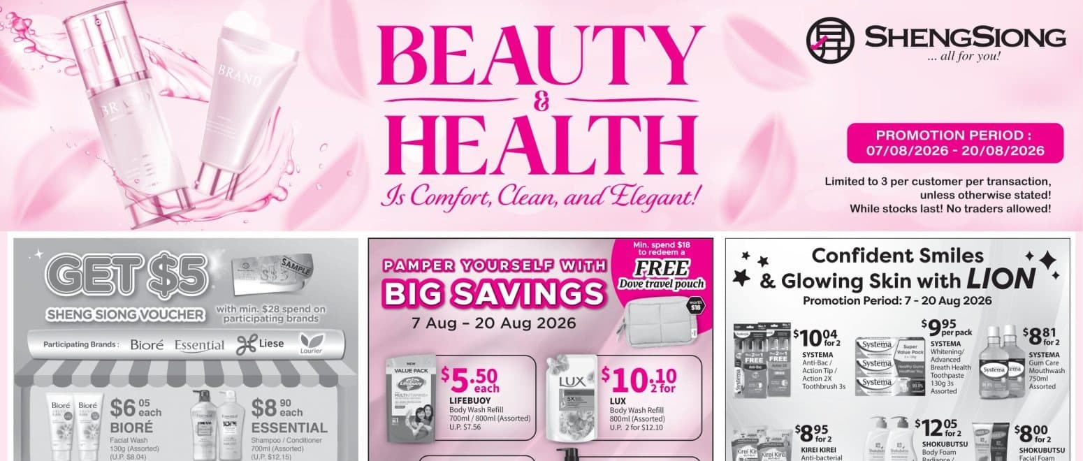 Sheng Siong's Beauty & Health Fair Ends Wed 20 Aug: Buy-1-Free-1 Eversoft ($19.90) and Good Virtues Co. ($9.10), $2.50 SOFMI Overnight Panties — But the Three Spend Thresholds Are Three Separate Campaigns That Do NOT Pool