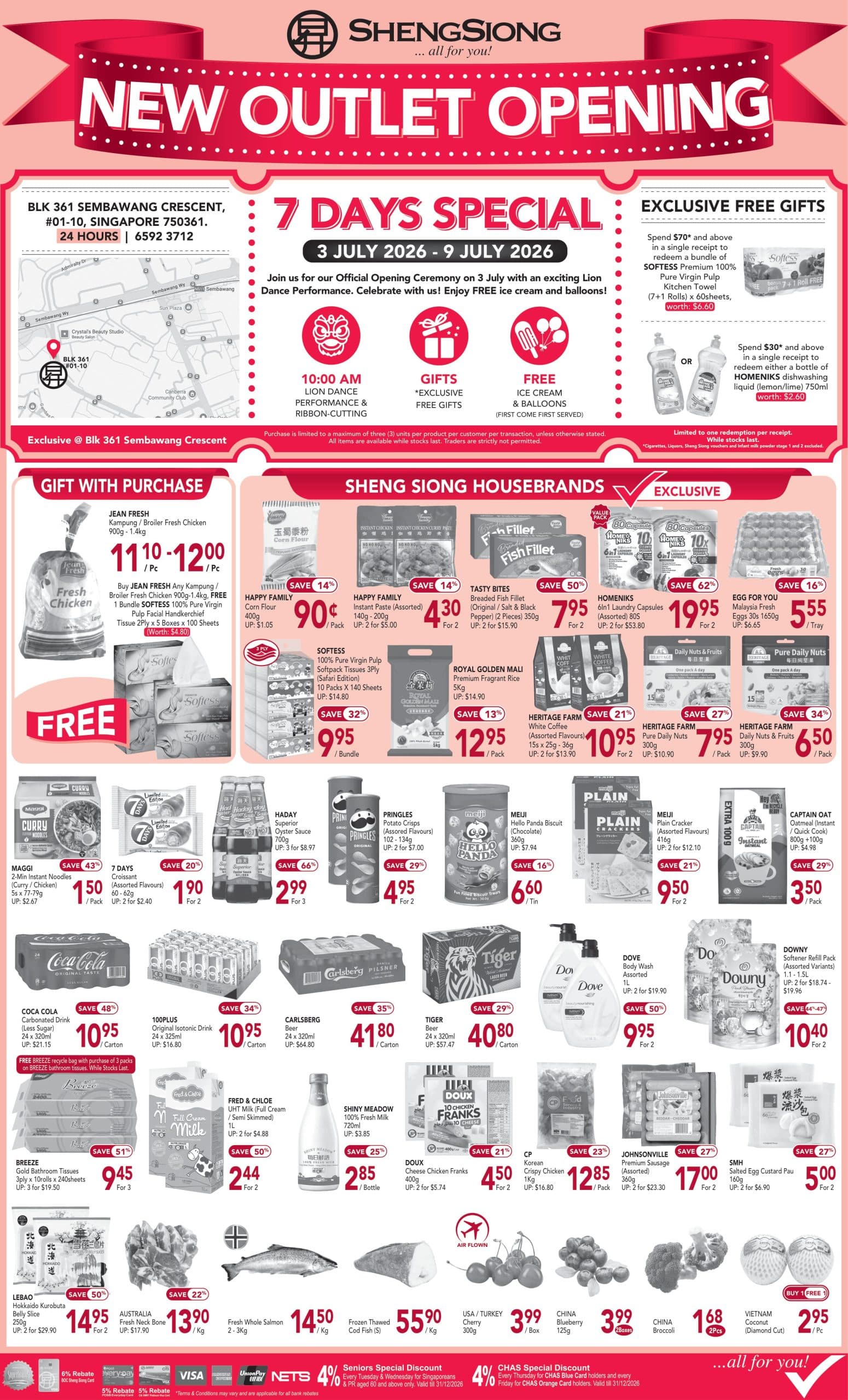 Sheng Siong Opens New 24-Hour Outlet @ Sembawang Crescent — 7 Days Special, Up to 62% Off + Free Gifts (3–9 Jul 2026)
