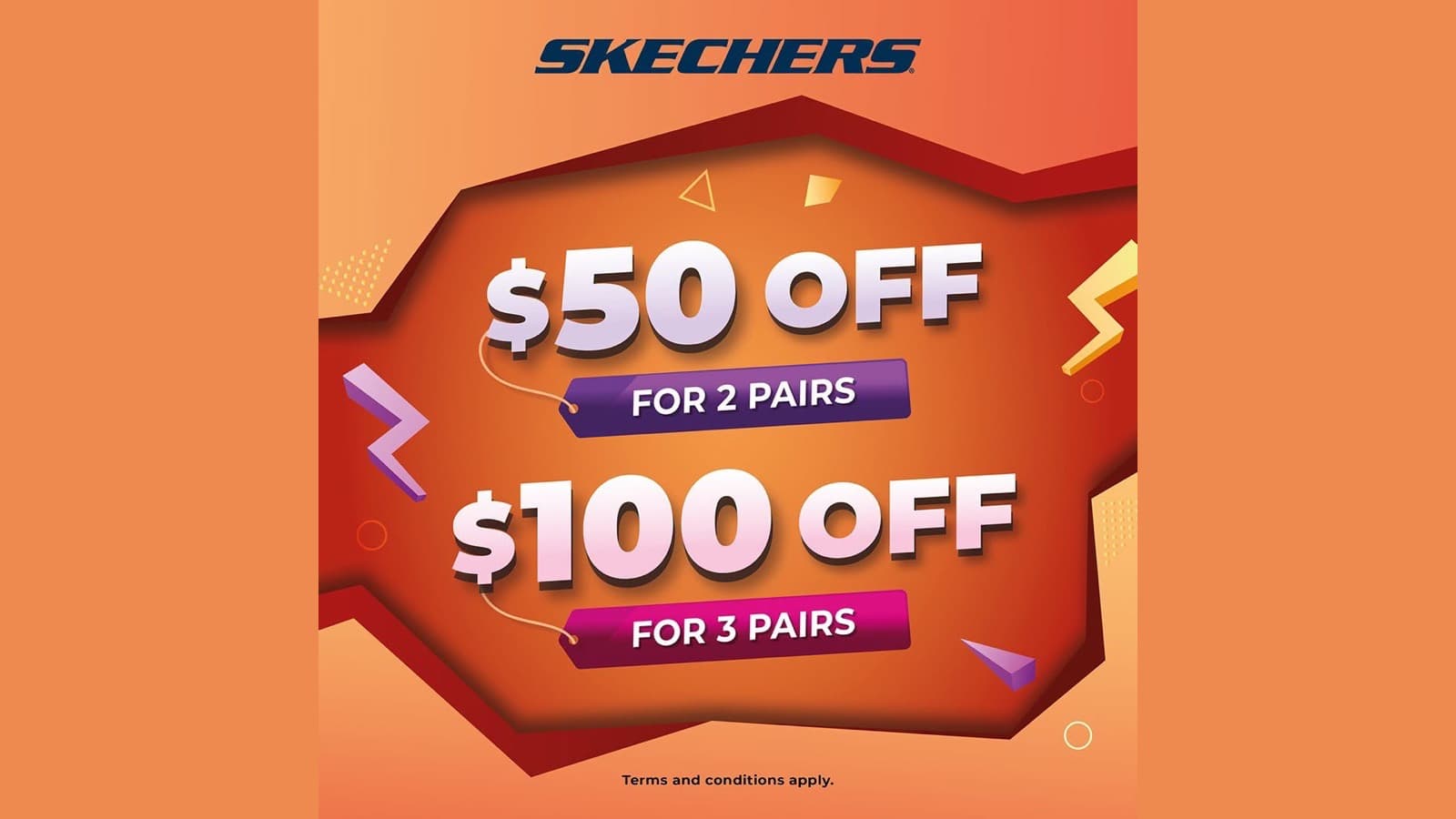 Skechers Junction 8 Multi-Buy: $50 Off 2 Pairs, $100 Off 3 Pairs of Regular-Priced Shoes (to 16 Nov 2026)