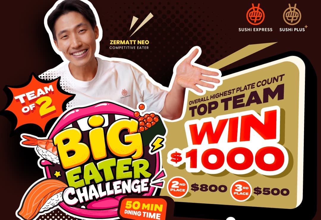 Sushi Express Big Eater Challenge: 200 Plates in 50 Minutes for a Free Meal, Up to S$1,000 Cash (7 Oct-4 Nov 2026)