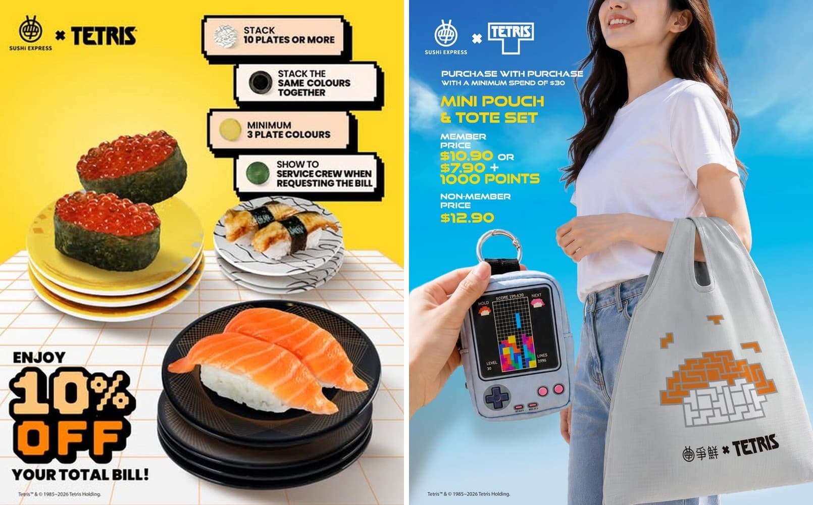 Sushi Express x Tetris Stack Challenge: 10 Plates, 3 Colours, 10% Off the Whole Bill (Running Now, to 28 Sep 2026)