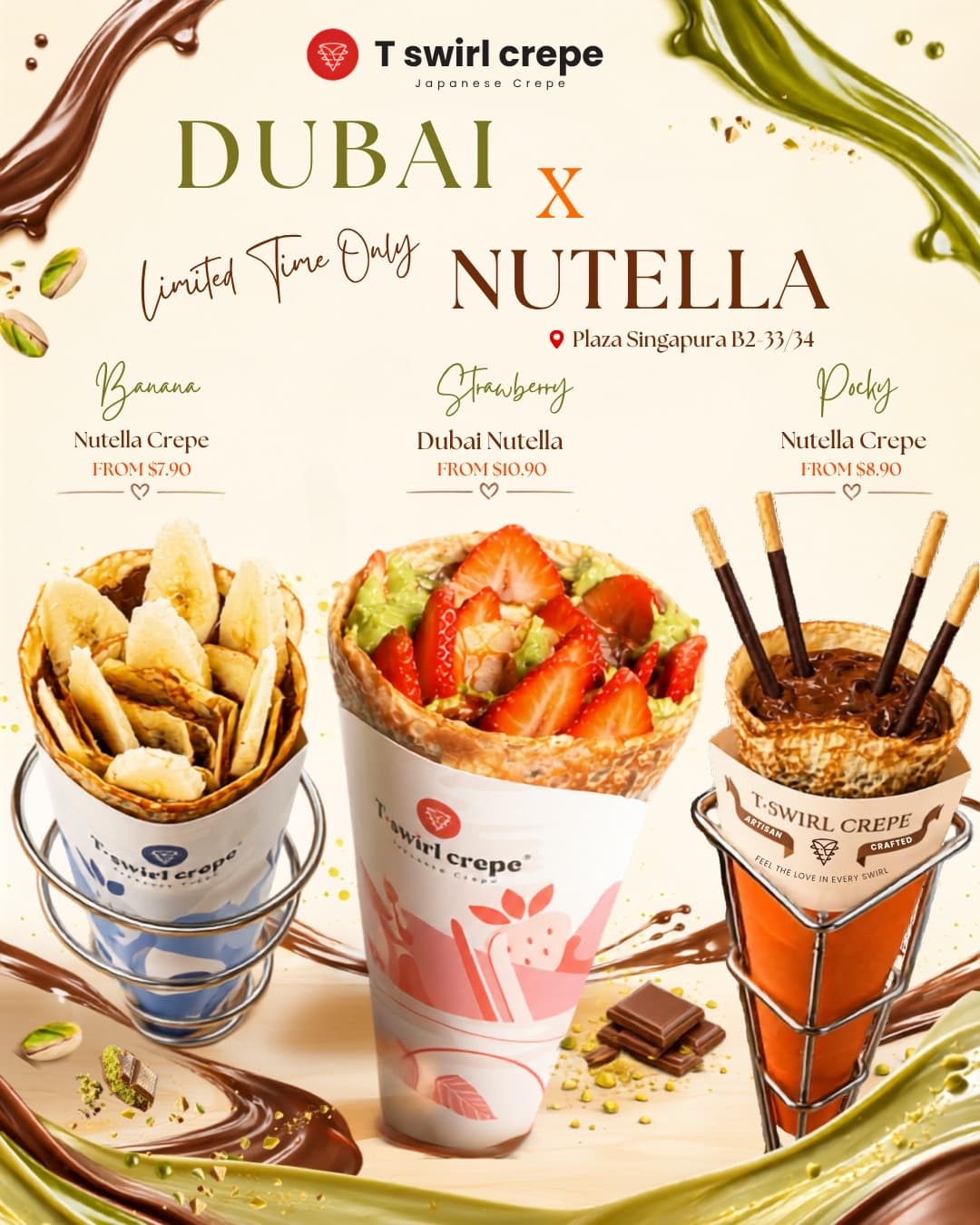 T-Swirl Crepe Debuts Singapore's First Dubai Nutella Crepe — Strawberry Dubai Nutella From $10.90 at Plaza Singapura (Limited Time)