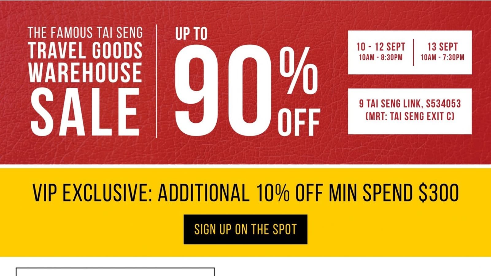 Tai Seng Travel Goods Warehouse Sale: Up to 90% Off Luggage and Bags, 10-13 Sept 2026