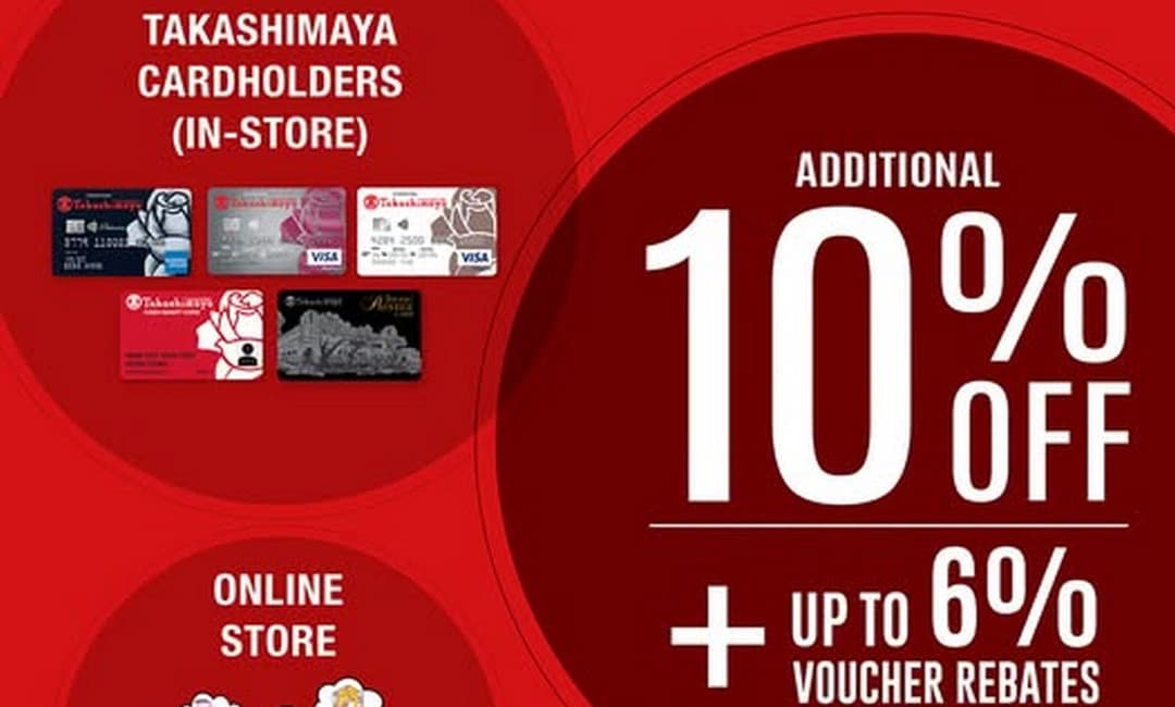 高岛屋十月 10% Card Day: 持卡人额外 9 折, DBS/POSB 网购 9 折, 商场营业到晚上 10 点 (2026 年 10 月 22 日至 25 日)