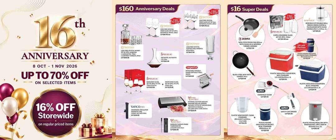 ToTT 16th Anniversary Sale: 16% Off Storewide, $16 Super Deals and $160 Anniversary Deals (8 Oct-1 Nov)