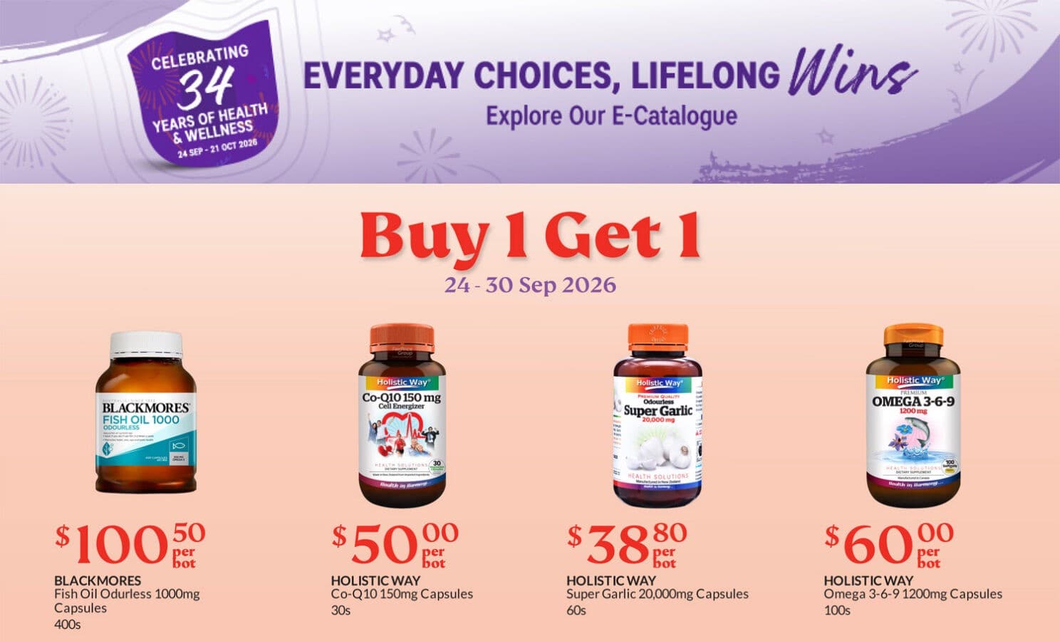 Unity Pharmacy Buy 1 Get 1, 24-30 Sep 2026: Blackmores Fish Oil 400s Works Out to $50.25 a Bottle, 14 Lines for Its 34th Anniversary