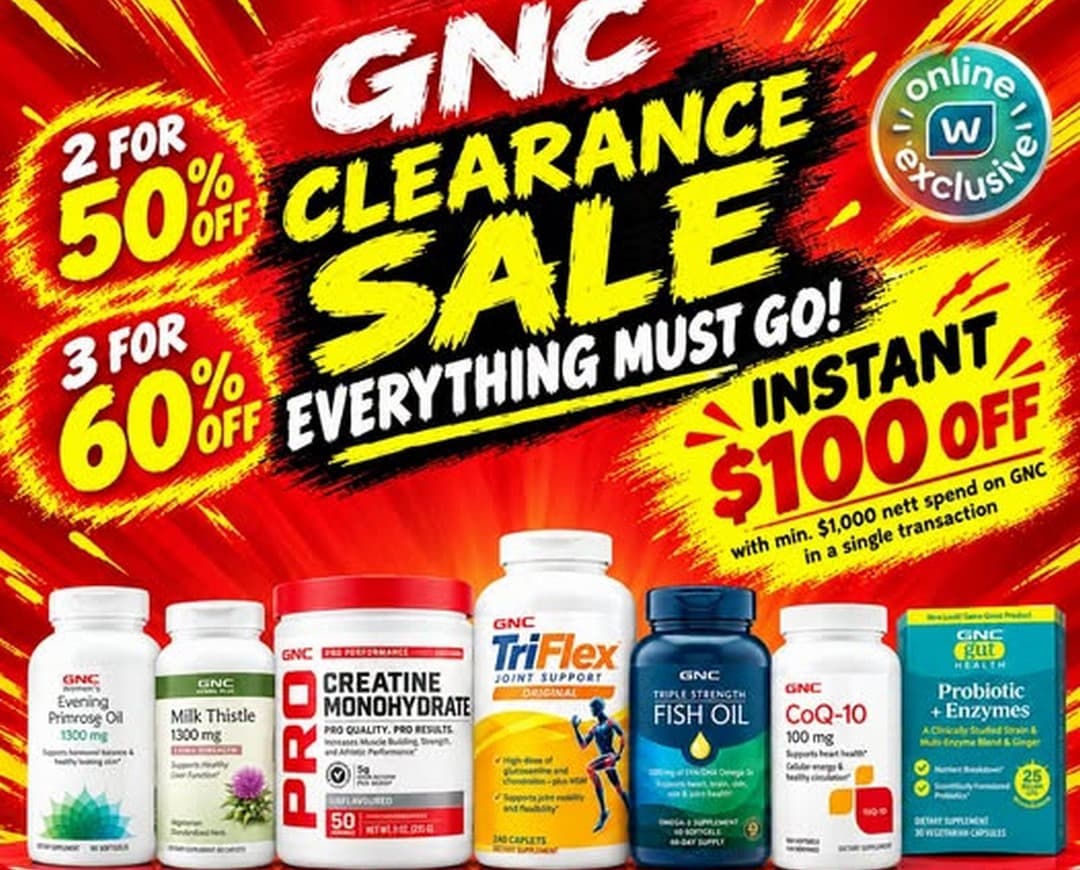 Watsons GNC Clearance Sale: 2 for 50% Off, 3 for 60% Off Online, to 31 Dec 2026