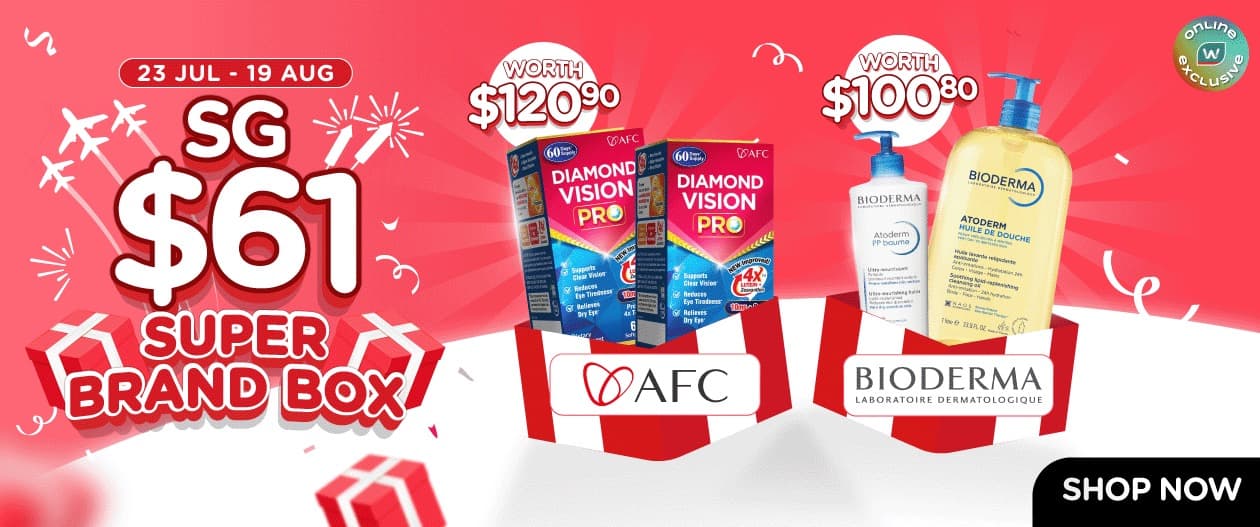 Watsons' SG61 Sale Runs Till 19 Aug: $61 'Super Brand Boxes' Worth Up to $341.50, Plus a 2nd Item for 61 Cents — But the Brand Boxes Are ONLINE EXCLUSIVE and the 61¢ Only Kicks In on a Second Unit