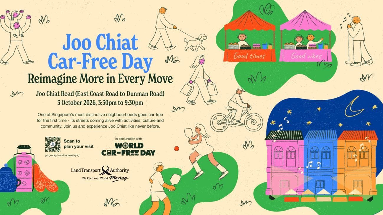 World Car-Free Day 2026: Joo Chiat Closes to Traffic on 3 October, and the Prize Deadline Is the Same Day