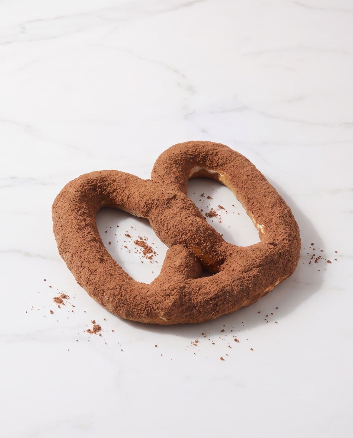 The Milo Dinosaur Pretzel from Auntie Anne's Singapore — a golden pretzel coated in white chocolate and buried under a thick, uneven layer of dark brown Milo powder.