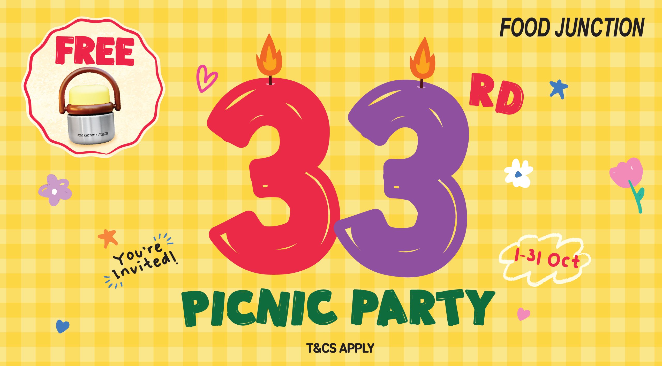 NEW TUE 6 OCT MIDDAY, AND IT RUNS TO SAT 31 OCT: FOOD JUNCTION TURNS 33 AND GIVES A FREE FOOD JUNCTION x COCA-COLA FOOD JAR FOR A $33 SPEND AT ANY OF ITS 8 FOOD COURTS, BUT ONLY 3 SAME-DAY RECEIPTS COUNT AND IT IS WHILE STOCKS LAST