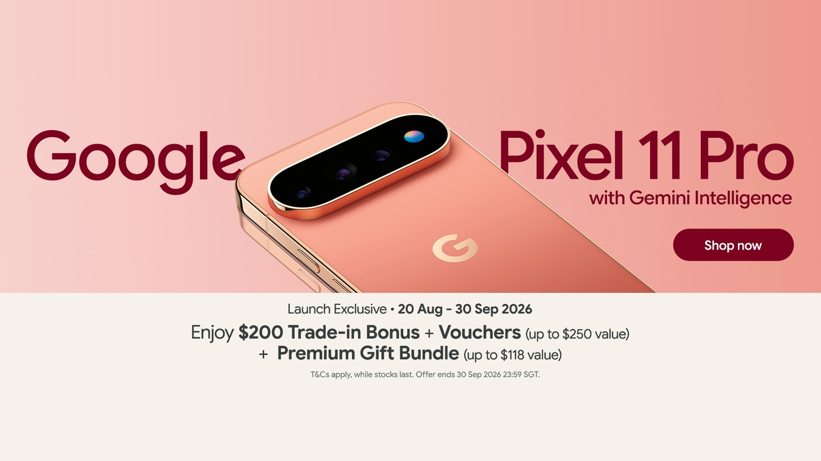 NEW WED 26 AUG: BEST DENKI'S GOOGLE PIXEL 11 LAUNCH OFFER RUNS TO 30 SEP, BUT THE "VOUCHER WORTH UP TO $250" IS NOT A VOUCHER: ITS OWN TERMS SAY THE VALUE IS MARKED DOWN AT THE POINT OF SALE, AND ALL FOUR 256GB PRODUCT PAGES PRICE THE PHONE AT LIST MINUS THAT VOUCHER, SO THE BASKET READS $1,199, $1,449, $1,619 AND $2,249. MEANWHILE THE GOOGLE STORE'S OWN SGD450 PIXEL WATCH 5 OFFER IS BIGGER AND DIES ON 4 SEP