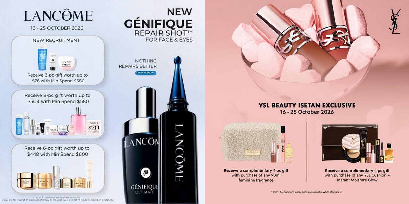 Lancôme 与 YSL Beauty 为 Isetan 品牌周推出的海报, 2026 年 10 月 16 至 25 日。