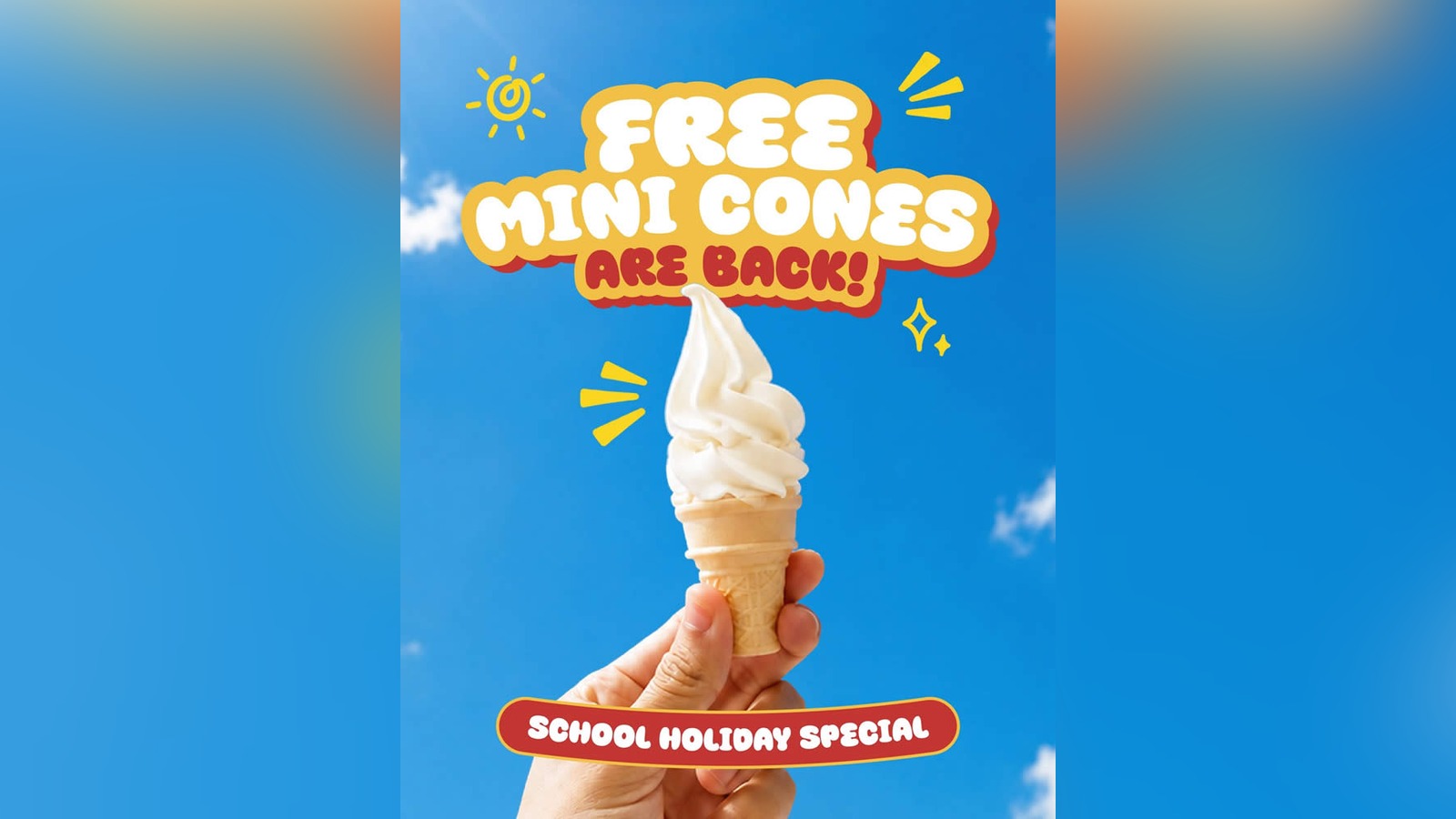 NEW YESTERDAY (SUN 6 SEP), AND IT ENDS SUN 13 SEP: MCDONALD'S IS GIVING KIDS A FREE MINI CONE AT EVERY OUTLET, AND THE FOUR CONDITIONS EVERY DEAL LISTING HAS ADDED (NO PURCHASE, AGE LIMIT, ONE PER CHILD, WHILE STOCKS LAST) ARE NOWHERE IN ANYTHING MCDONALD'S PUBLISHED